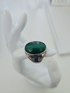 Green Cabochon Stainless Steel Men's Signet Ring -